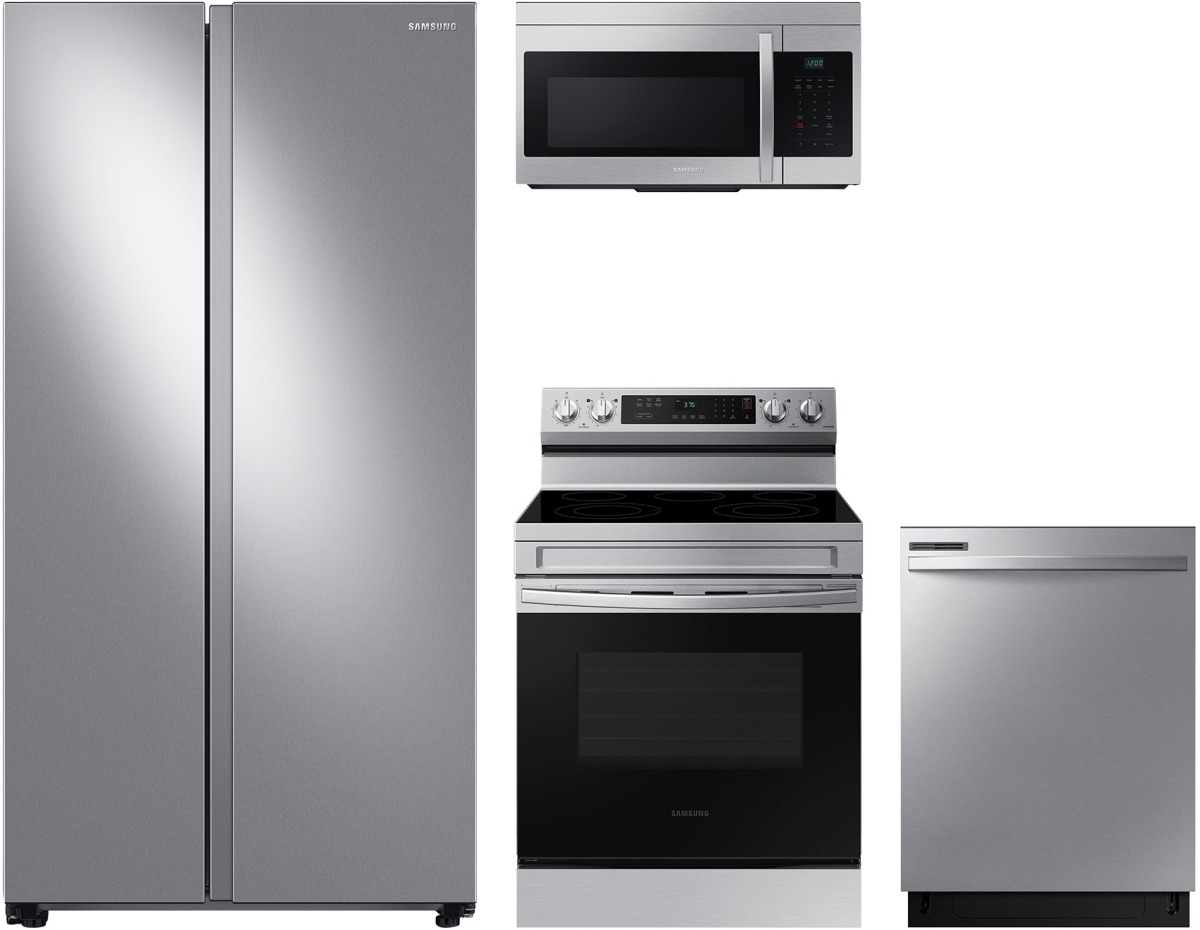 Smart Series 4-Piece Kitchen Package with Freestanding Electric Range & Side-by-Side Refrigerator