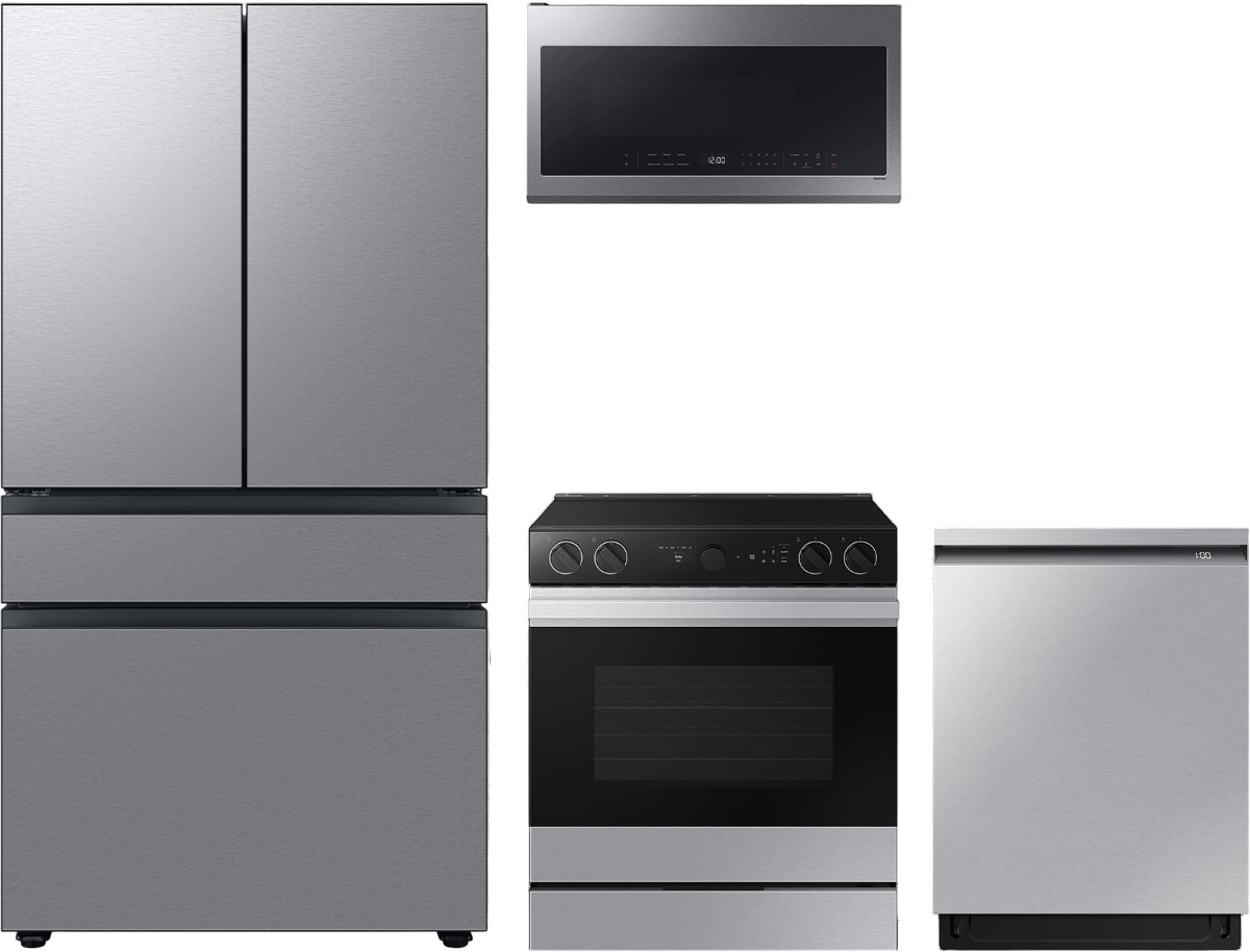 Bespoke Series 4-Piece Kitchen Package with Smart Slide-In Electric Range & Bespoke 4-Door French Door Refrigerator