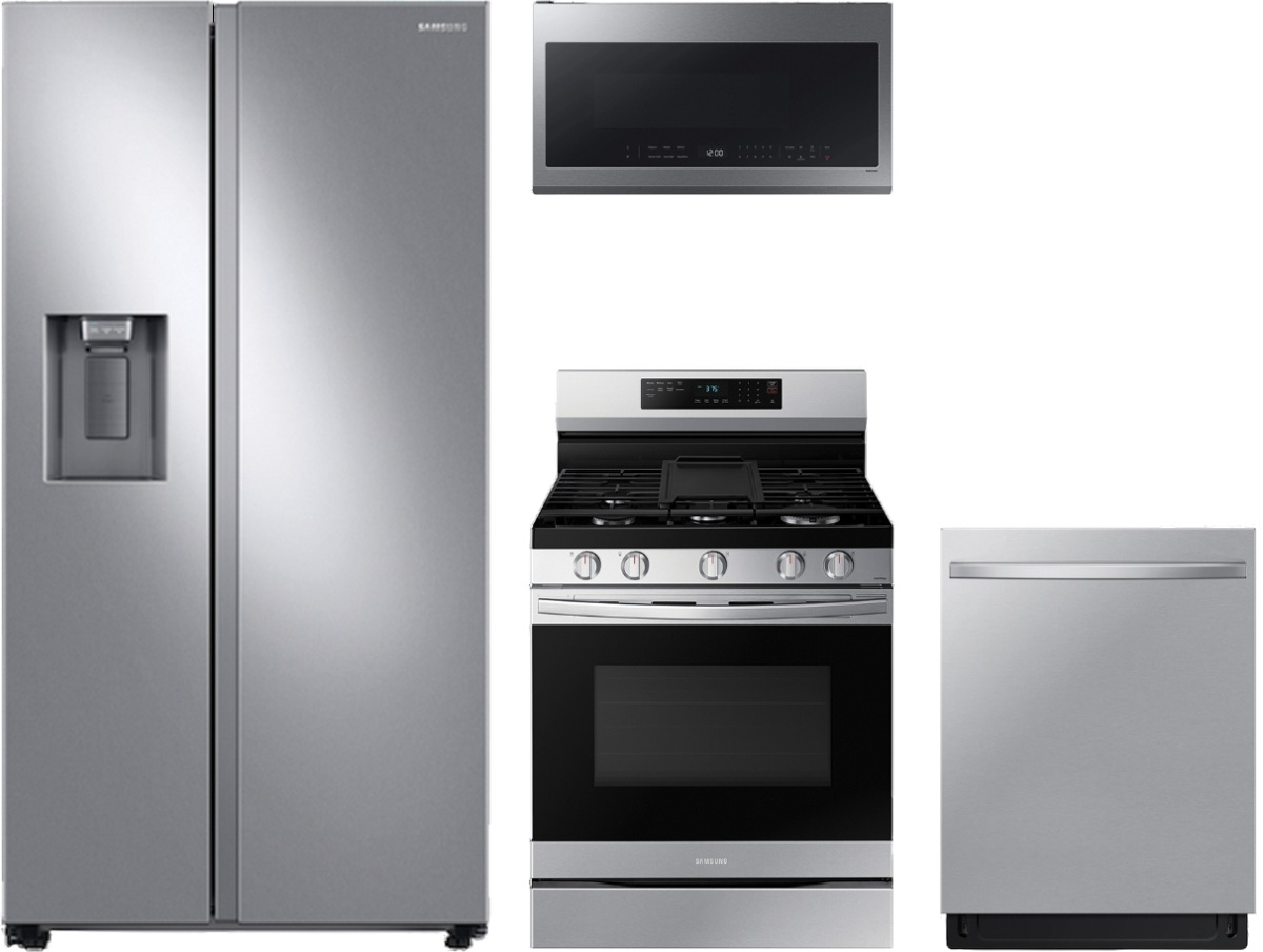Smart Series 4-Piece Kitchen Package with Freestanding Gas Range & Side-by-Side Refrigerator