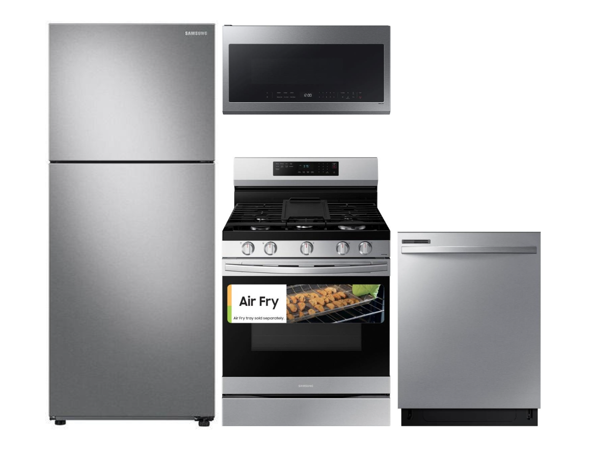 Smart Series 4-Piece Kitchen Package with Freestanding Gas Range & Top Freezer Refrigerator