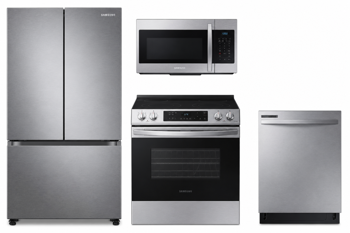 Smart Series 4-Piece Kitchen Package with Freestanding Electric Range & Counter-Depth 3-Door French Door Refrigerator