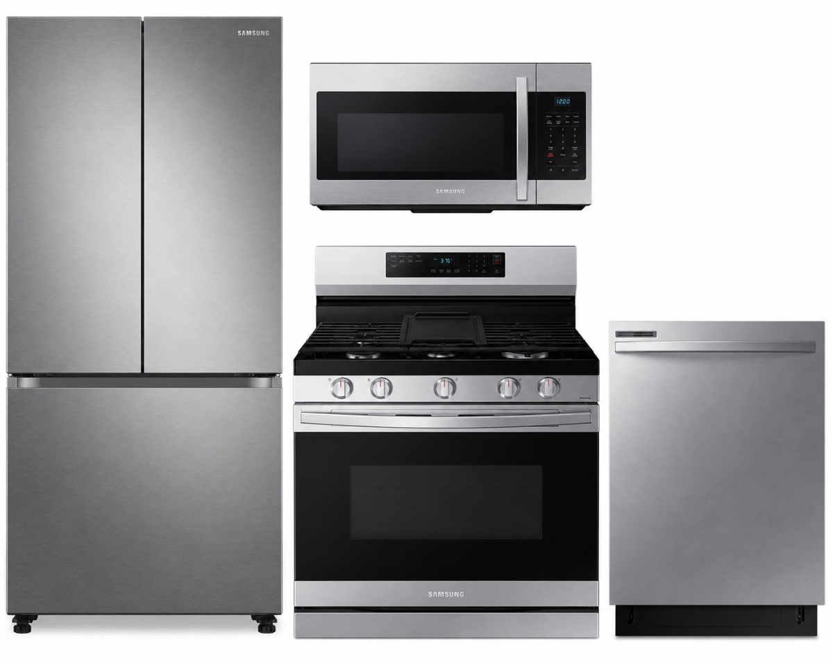 Smart Series 4-Piece Kitchen Package with Freestanding Gas Range & Counter-Depth 3-Door French Door Refrigerator