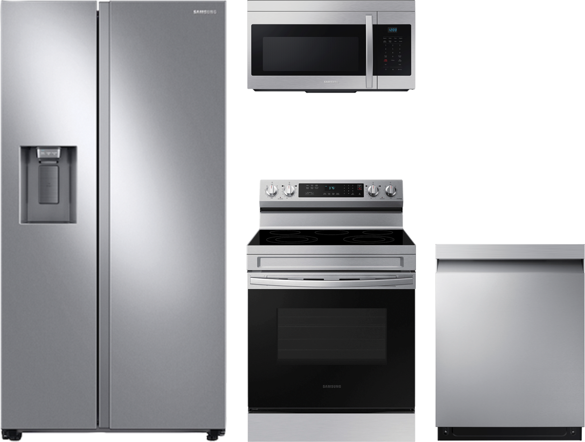 Smart Series 4-Piece Kitchen Package with Freestanding Electric Range & Side-by-Side Refrigerator