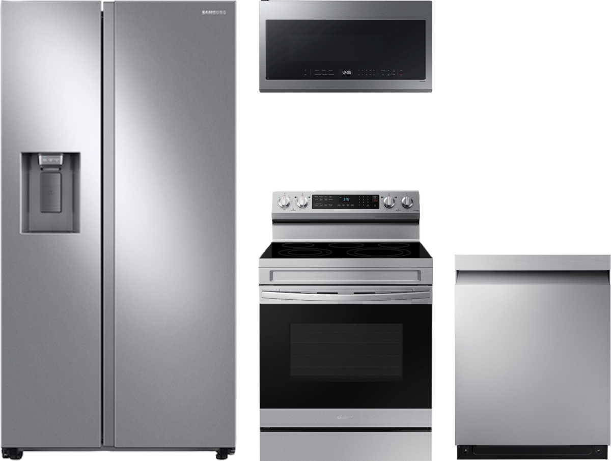 Smart Series 4-Piece Kitchen Package with Freestanding Electric Range & Side-by-Side Refrigerator