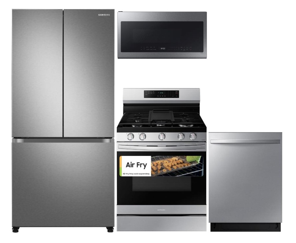 Smart Series 4-Piece Kitchen Package with Freestanding Gas Range & Counter-Depth 3-Door French Door Refrigerator