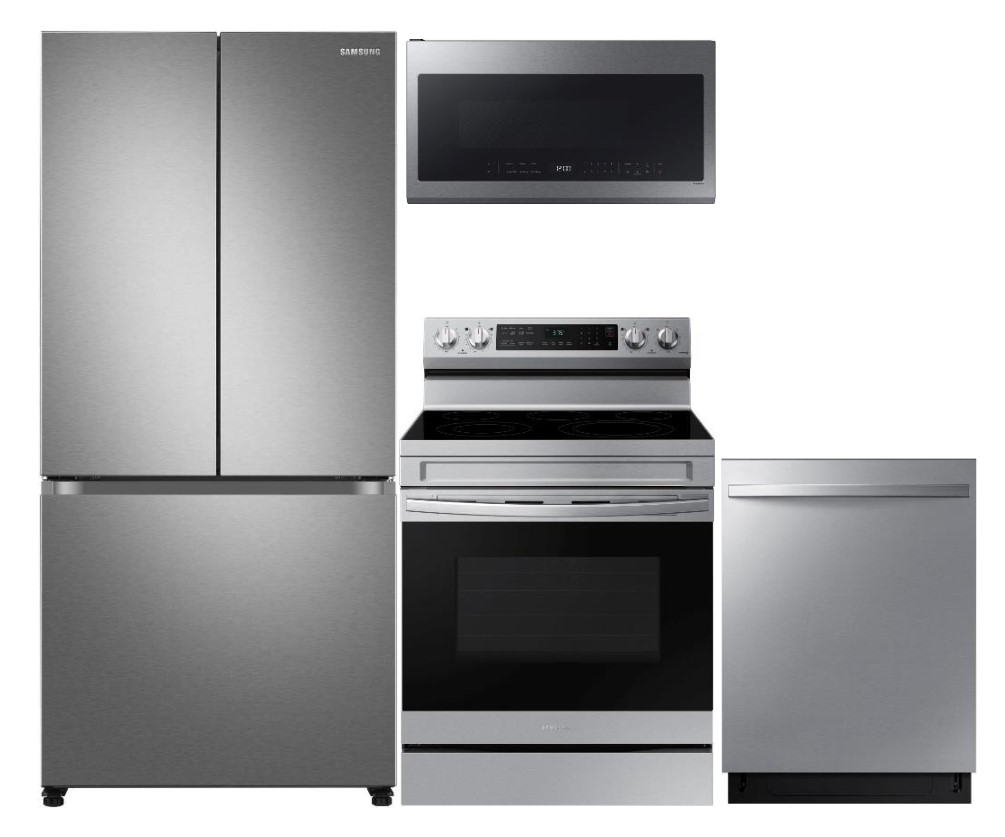 Smart Series 4-Piece Kitchen Package with Freestanding Electric Range & Counter-Depth 3-Door French Door Refrigerator