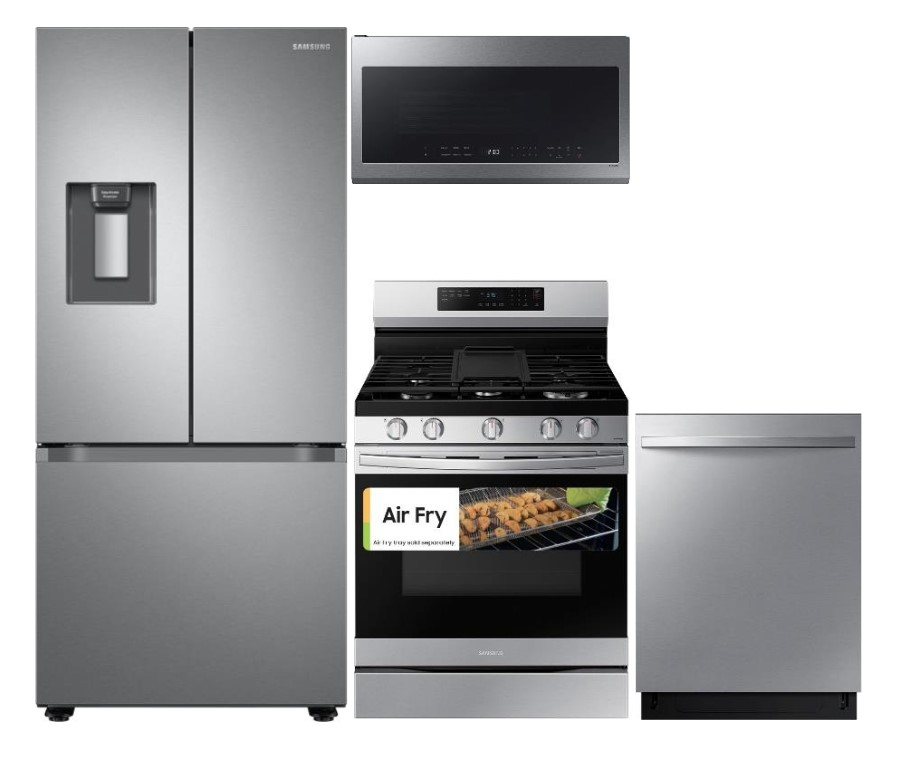 Smart Series 4-Piece Kitchen Package with Freestanding Gas Range & Counter-Depth 3-Door French Door Refrigerator