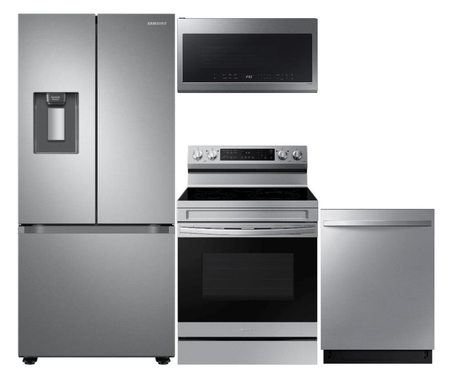 Smart Series 4-Piece Kitchen Package with Freestanding Electric Range & Counter-Depth 3-Door French Door Refrigerator