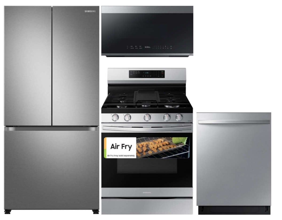 Smart Series 4-Piece Kitchen Package with Freestanding Gas Range & Counter-Depth 3-Door French Door Refrigerator