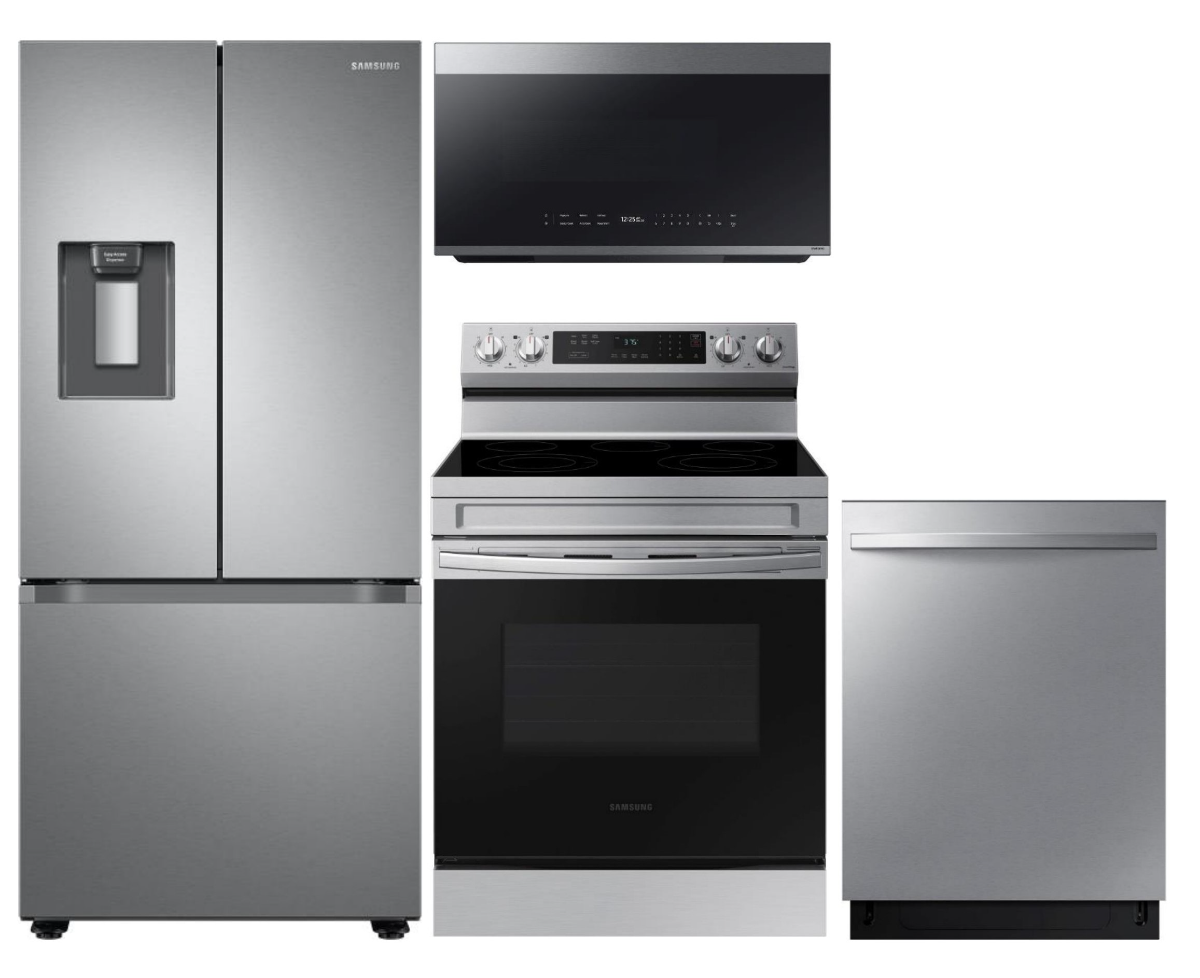 Smart Series 4-Piece Kitchen Package with Freestanding Electric Range & Counter-Depth 3-Door French Door Refrigerator