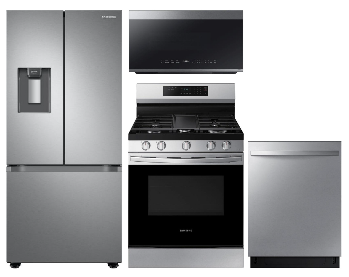 Smart Series 4-Piece Kitchen Package with Freestanding Gas Range & Counter-Depth 3-Door French Door Refrigerator