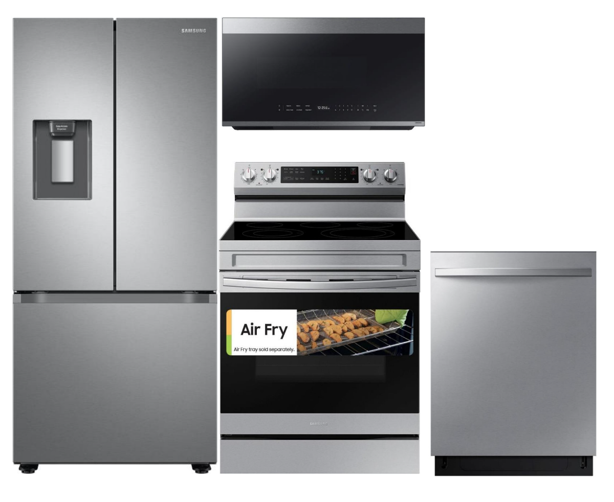 Smart Series 4-Piece Kitchen Package with Freestanding Electric Range & Counter-Depth 3-Door French Door Refrigerator