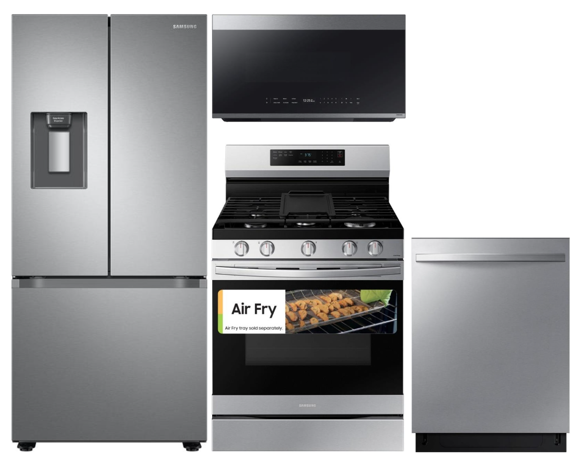 Smart Series 4-Piece Kitchen Package with Freestanding Gas Range & Counter-Depth 3-Door French Door Refrigerator