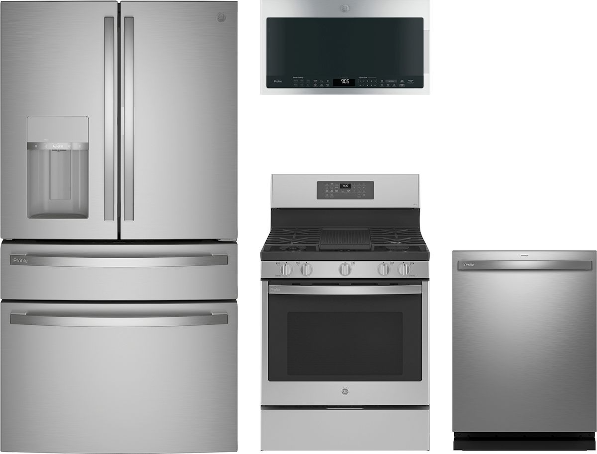 Profile Series 4-Piece Kitchen Package with Freestanding Gas Range & 4-Door French Door Refrigerator with Door-in-Door