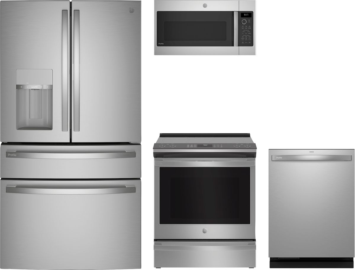 Profile Series 4-Piece Kitchen Package with Slide-In Induction Range & 4-Door French Door Refrigerator with Door-in-Door