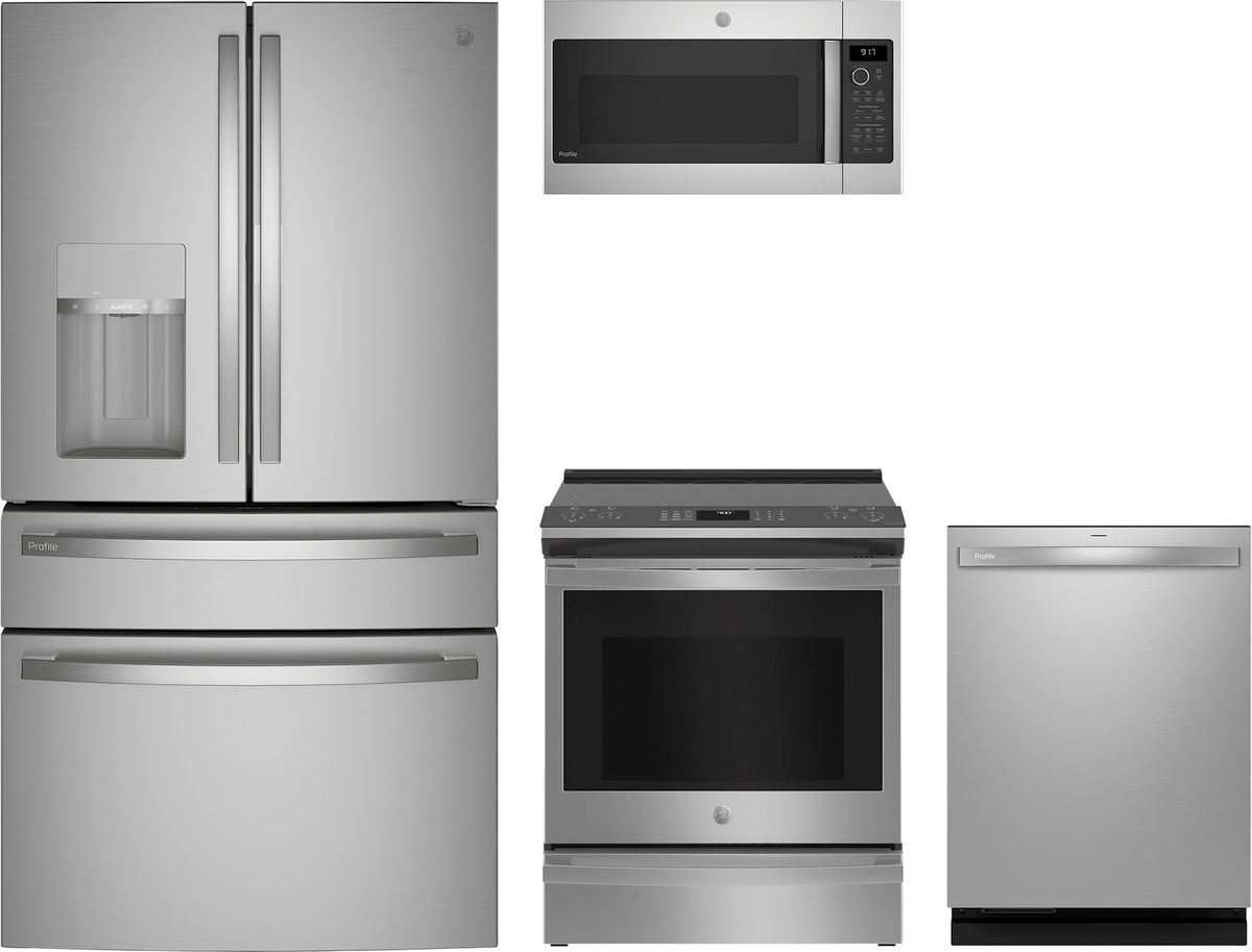 Profile Series 4-Piece Kitchen Package with Slide-In Induction Range & 4-Door French Door Refrigerator with Door-in-Door