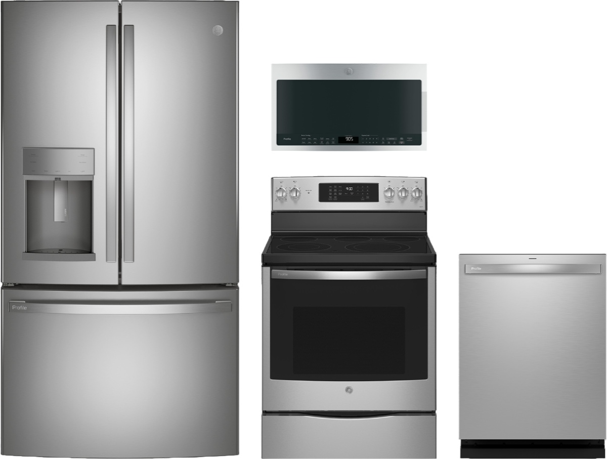 Profile Series 4-Piece Kitchen Package with Freestanding Electric Range & 3-Door French Door Refrigerator