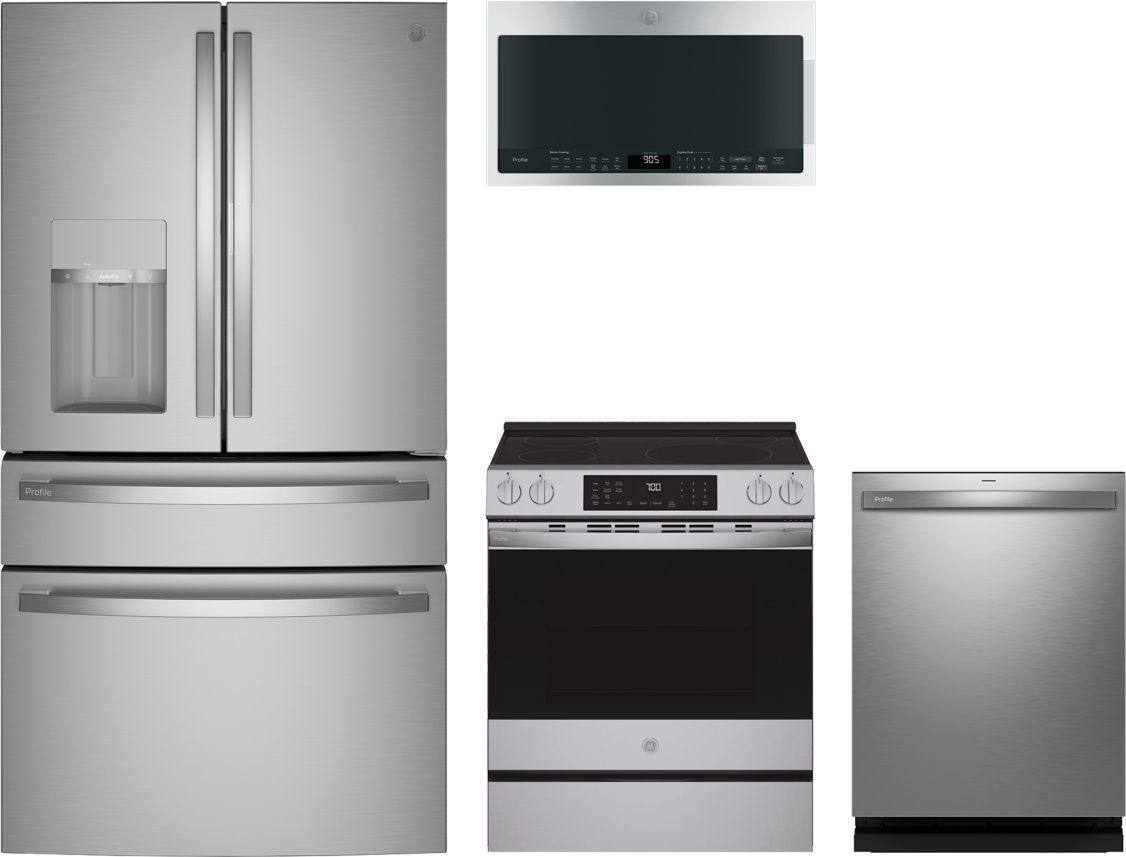 Profile Series 4-Piece Kitchen Package with Slide-In Induction Range & 4-Door French Door Refrigerator with Door-in-Door