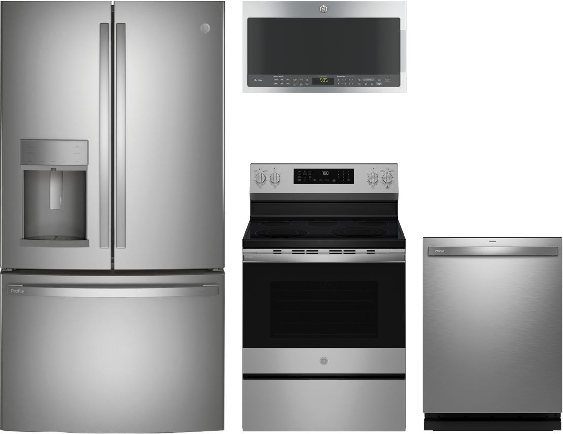 Profile Series 4-Piece Kitchen Package with Slide-In Induction Range & 3-Door French Door Refrigerator