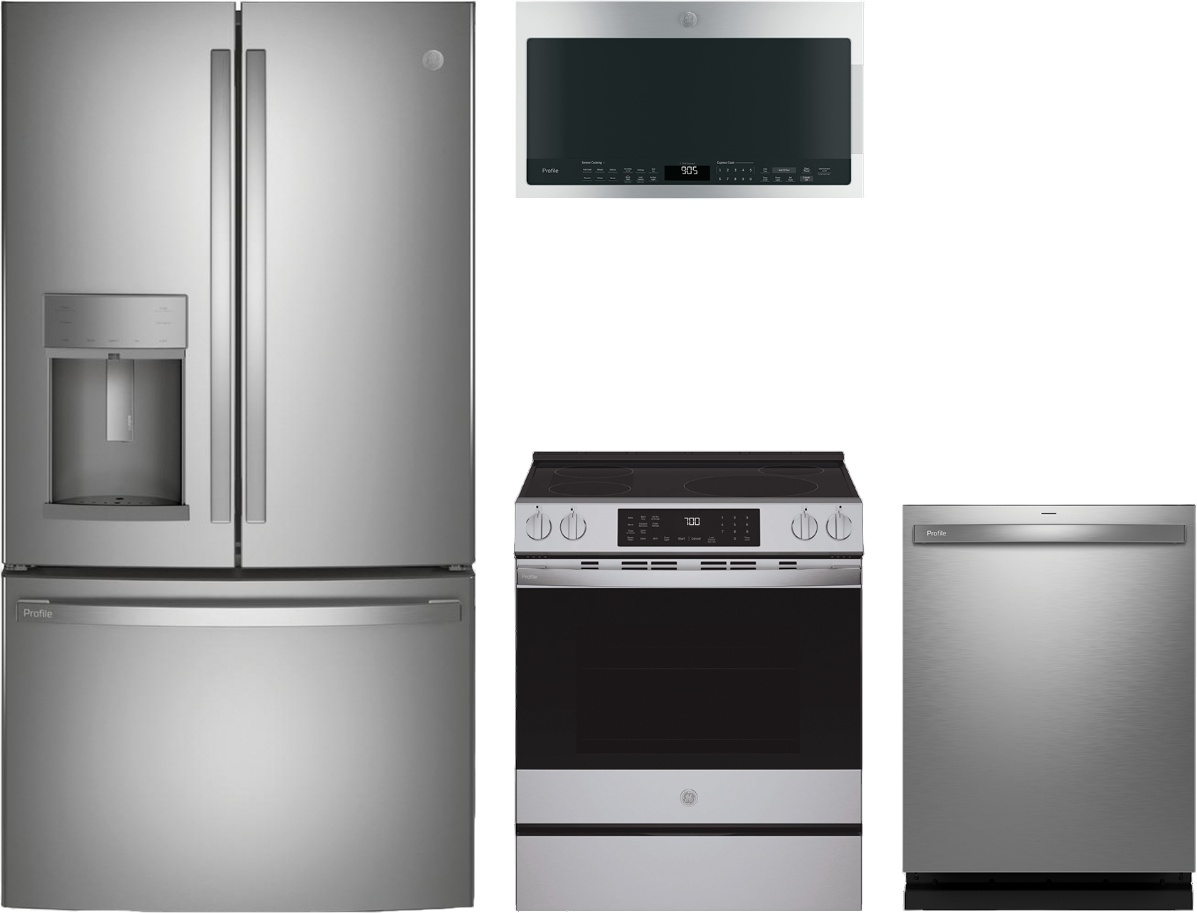 Profile Series 4-Piece Kitchen Package with Slide-In Induction Range & 3-Door French Door Refrigerator