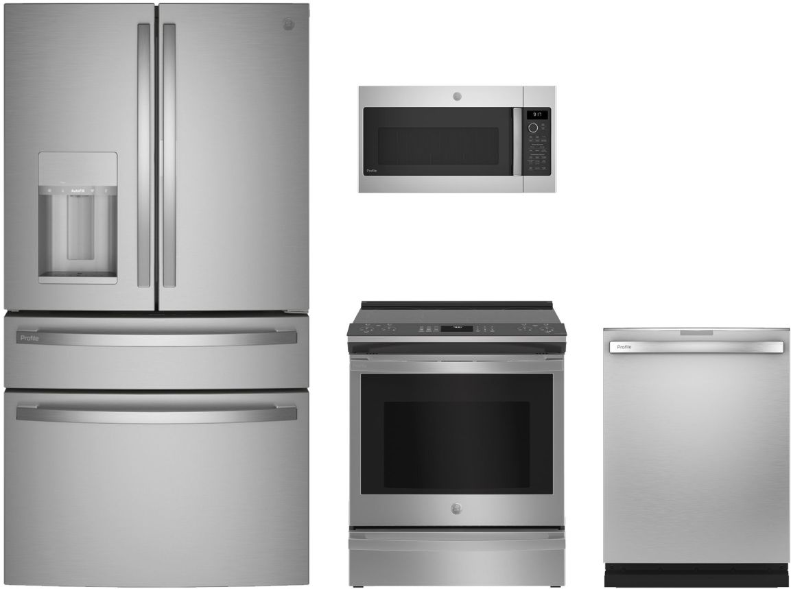 Profile Series 4-Piece Kitchen Package with Slide-In Induction Range & 4-Door French Door Refrigerator with Door-in-Door