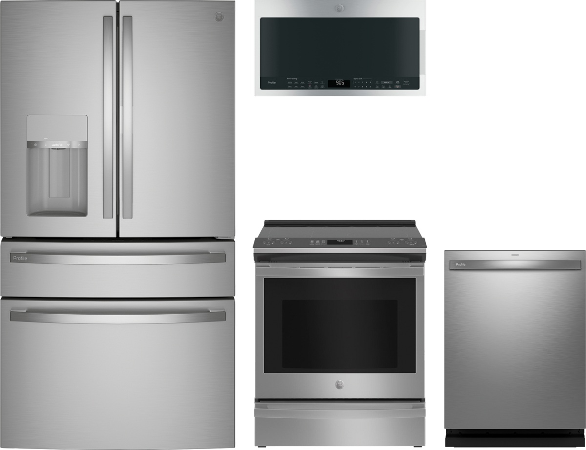 Profile Series 4-Piece Kitchen Package with Slide-In Induction Range & 4-Door French Door Refrigerator with Door-in-Door