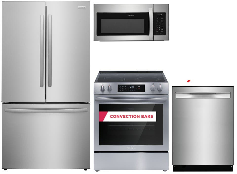 4 Piece Stainless Steel Kitchen Package with 30" Electric Range, 36" French Door Refrigerator, 24" Dishwasher and 30" Microwave