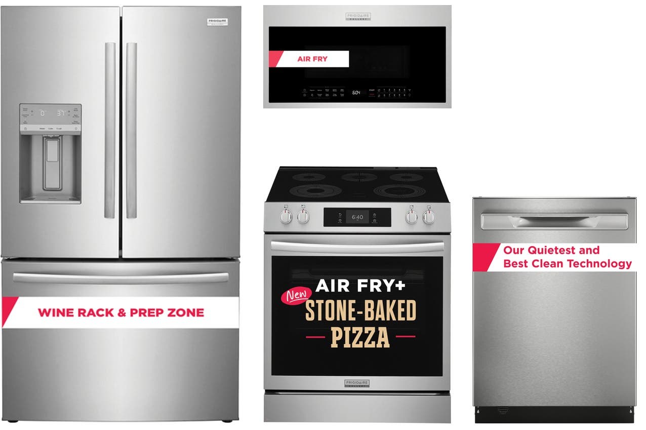 4 Piece Gallery Series Stainless Steel Kitchen Package with 30" Electric Range, French Door Refrigerator, Dishwasher and 30" Microwave