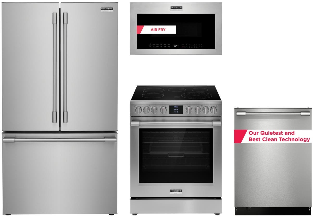 4 Piece Professional Series Stainless Steel Kitchen Package with 30" Electric Range, 36" Counter Depth French Door Refrigerator, 24" Dishwasher and 30" Microwave