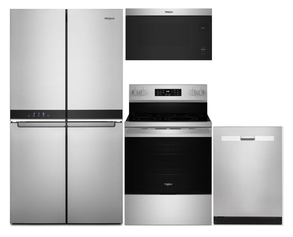 4 Piece Stainless Steel Kitchen Package with 36" Counter Depth French Door Refrigerator, 30" Electric Range, 24" Dishwasher and 30" 1.1 cu. ft. Over-the-Range Microwave