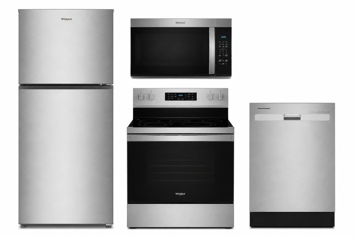 4 Piece Stainless Steel Kitchen Package with 30" Top Freezer Refrigerator, 30" Electric Range, 24" Dishwasher and 30" 1.7 cu. ft. Over-the-Range Microwave