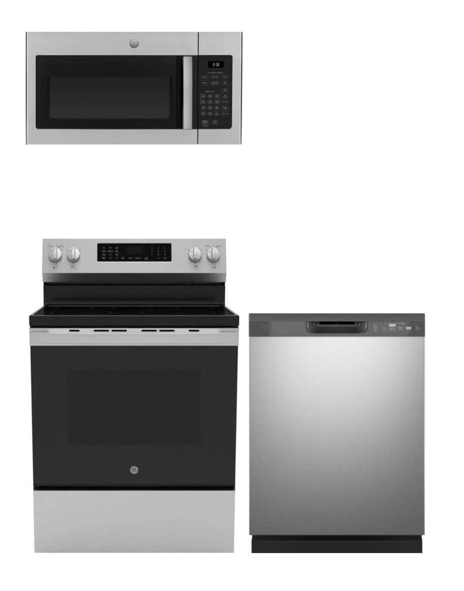 3 Piece Stainless Steel Kitchen Package with 30" Electric Range, 24" Fully Integrated Dishwasher and 30" 1.6 cu. ft. Over-the-Range Microwave