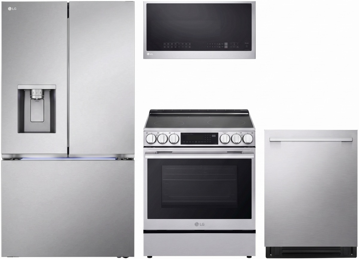 4 Piece Stainless Steel Kitchen Package with 36" Counter Depth French Door Refrigerator, 30" Slide-In Induction Range, 24" Fully Integrated Dishwasher and 30" 1.7 cu. ft. Over-the-Range Microwave
