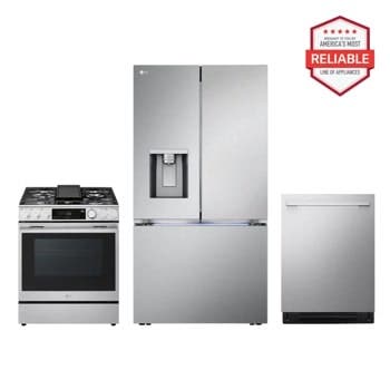 3 Piece Stainless Steel Kitchen Package with 36" Counter Depth French Door Refrigerator, 30" Slide-In Gas Range and 24" Fully Integrated Dishwasher
