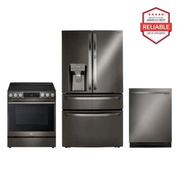 3 Piece Black Stainless Steel Kitchen Package with 36" French Door Refrigerator, 30" Slide-In Electric Range and 24" Fully Integrated Dishwasher