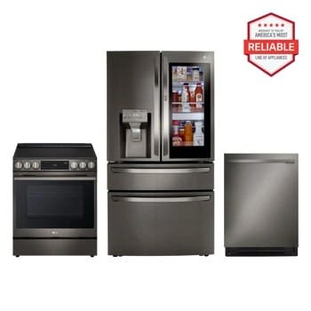 3 Piece Black Stainless Steel Kitchen Package with 36" Counter Depth French Door Refrigerator, 30" Slide-In Electric Range and 24" Fully Integrated Dishwasher