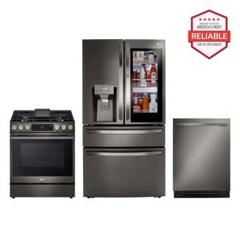 3 Piece Black Stainless Steel Kitchen Package with 36" Counter Depth French Door Refrigerator, 30" Slide-In Gas Range and 24" Fully Integrated Dishwasher