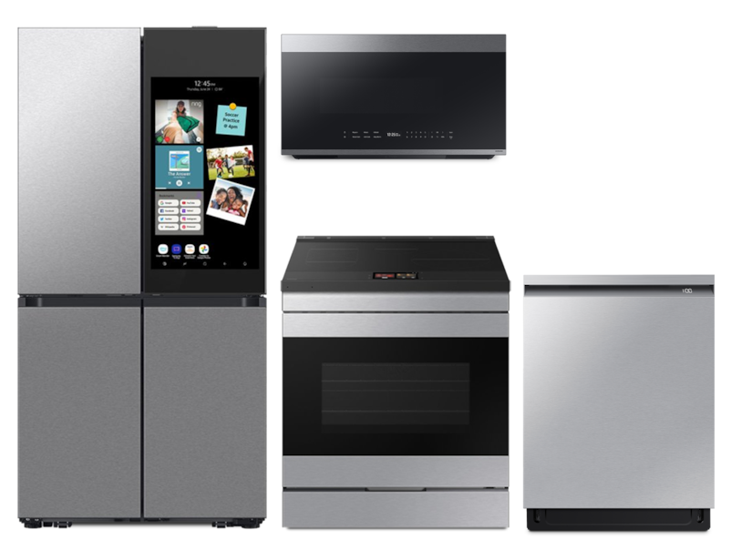 4 Piece Stainless Steel Kitchen Package with 36" Counter Depth French Door Refrigerator, 30" Slide-In Induction Range, 24" Dishwasher and 2.1 cu. ft. Over-the-Range Microwave