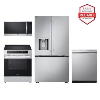 4-piece Kitchen Package with 24 cu. ft. Counter-depth Max Refrigerator, Slide-in Induction Range, Front Control Dishwasher and Microwave in Stainless Steel