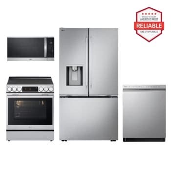 4-piece Kitchen Package with 24 cu. ft. Counter-depth Max Refrigerator, Slide-in Electric Range, Front Control Dishwasher and Microwave in Stainless Steel