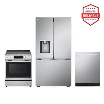 26 cu. ft. Smart Counter-Depth MAX™ Four Types of Ice French Door Refrigerator with Slide-in Electric Range and Top Control Dishwasher Kitchen Package in Stainless Steel