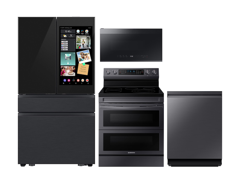 Bespoke Kitchen Package with AI 4-Door French Door Fridge, Freestanding Electric Range, Smart Dishwasher & Microwave in Black