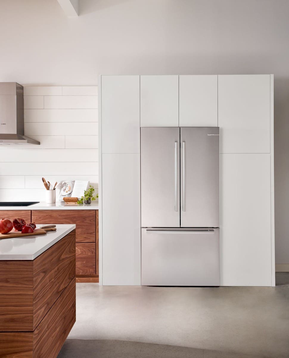 4 Piece Stainless Steel Kitchen Package with 36" Counter Depth French Door Refrigerator, 30" Slide-In Electric Range, 24" Dishwasher and 30" 2.1 cu. ft. Over-the-Range Microwave