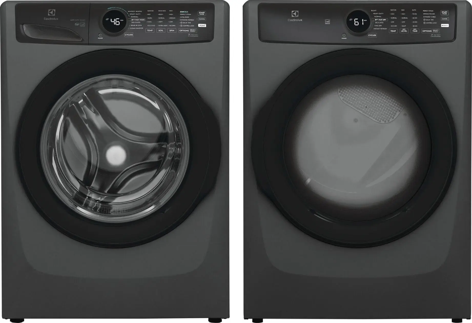 Side-by-Side Front Load Washer and Electric Dryer Set in Titanium