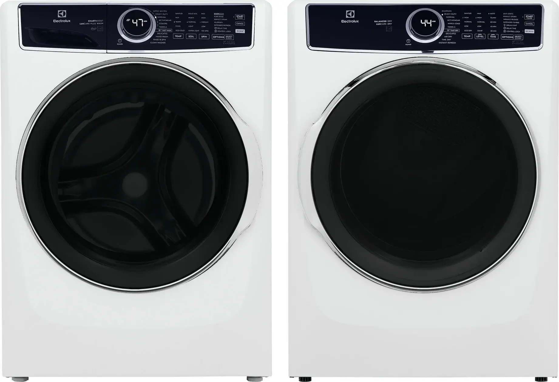 Side-by-Side Front Load Washer and Electric Dryer Set in White