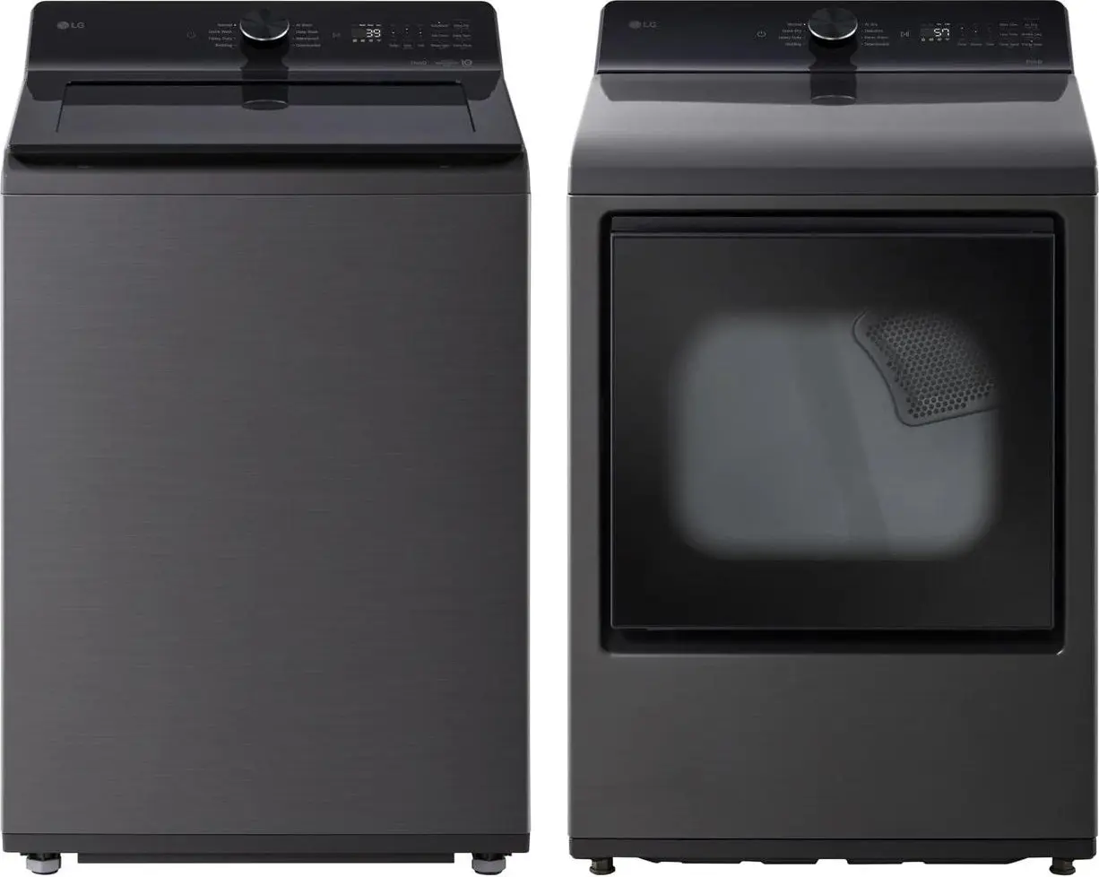 Side-by-Side Top Load Washer and Gas Dryer Set in Black