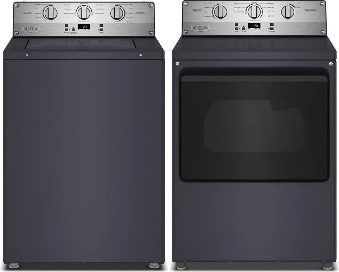 Side by Side Top Load Washer and Gas Dryer Set in Midnight Steel