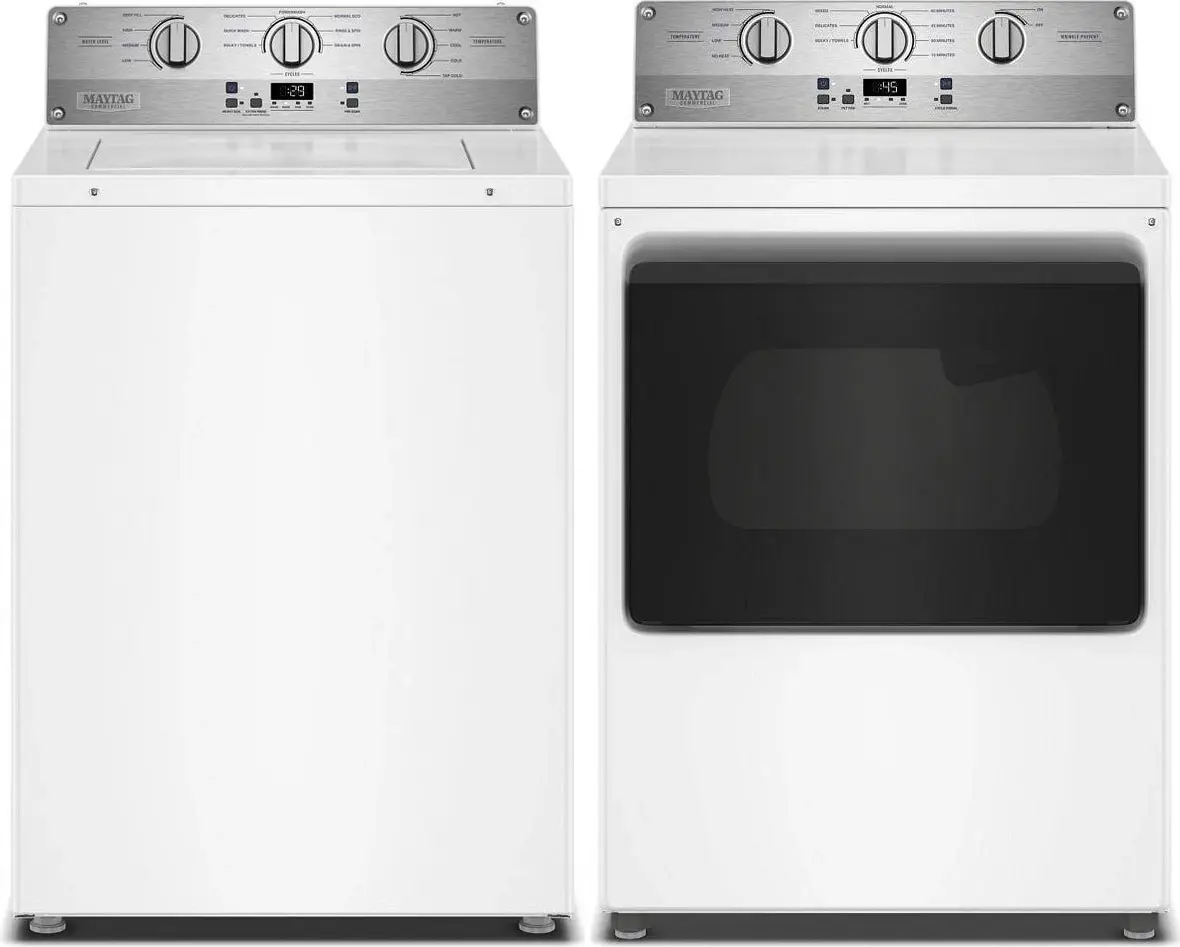 Side by Side Top Load Washer and Gas Dryer Set in White