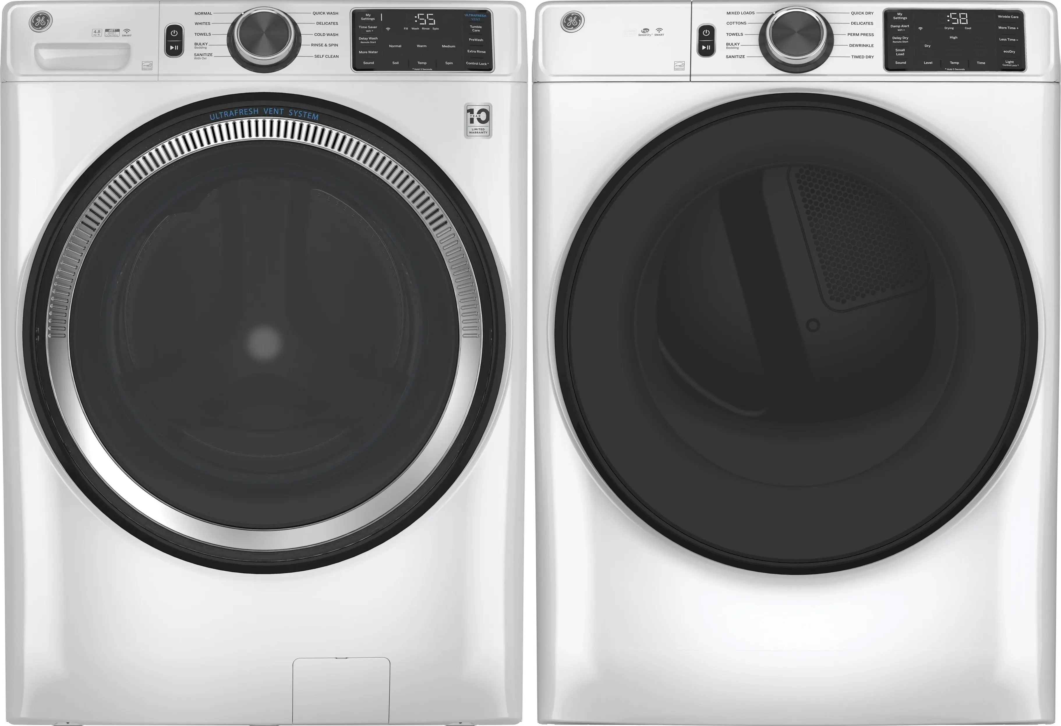 Side by Side Front Load Washer and Electric Dryer Set in White