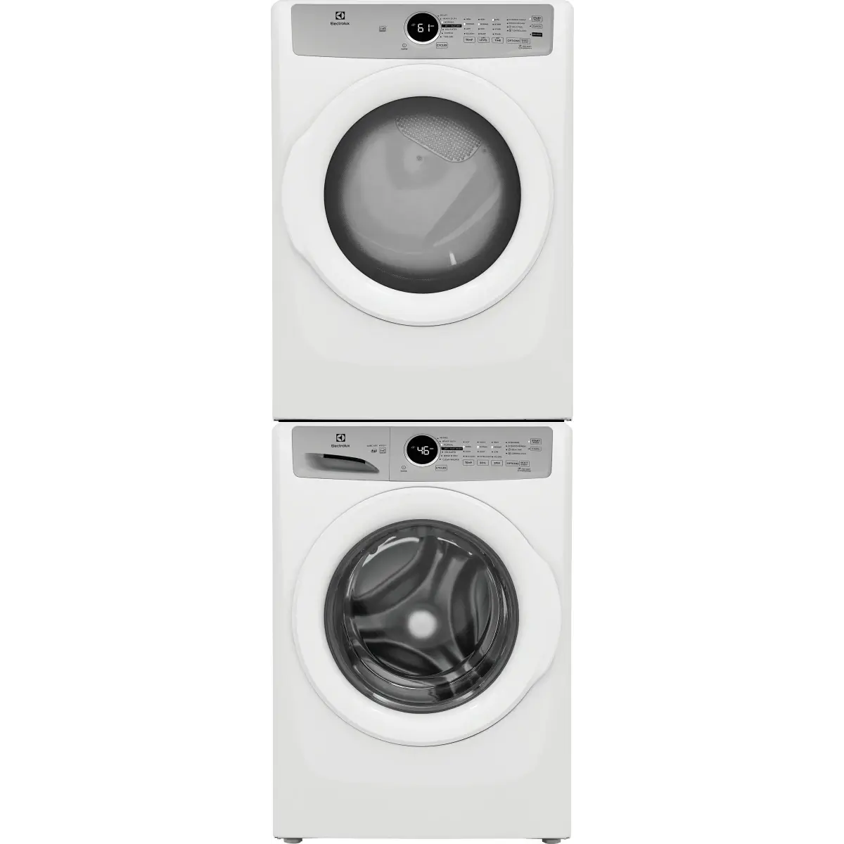 Stacked Front Load Washer and Gas Dryer Pair in White